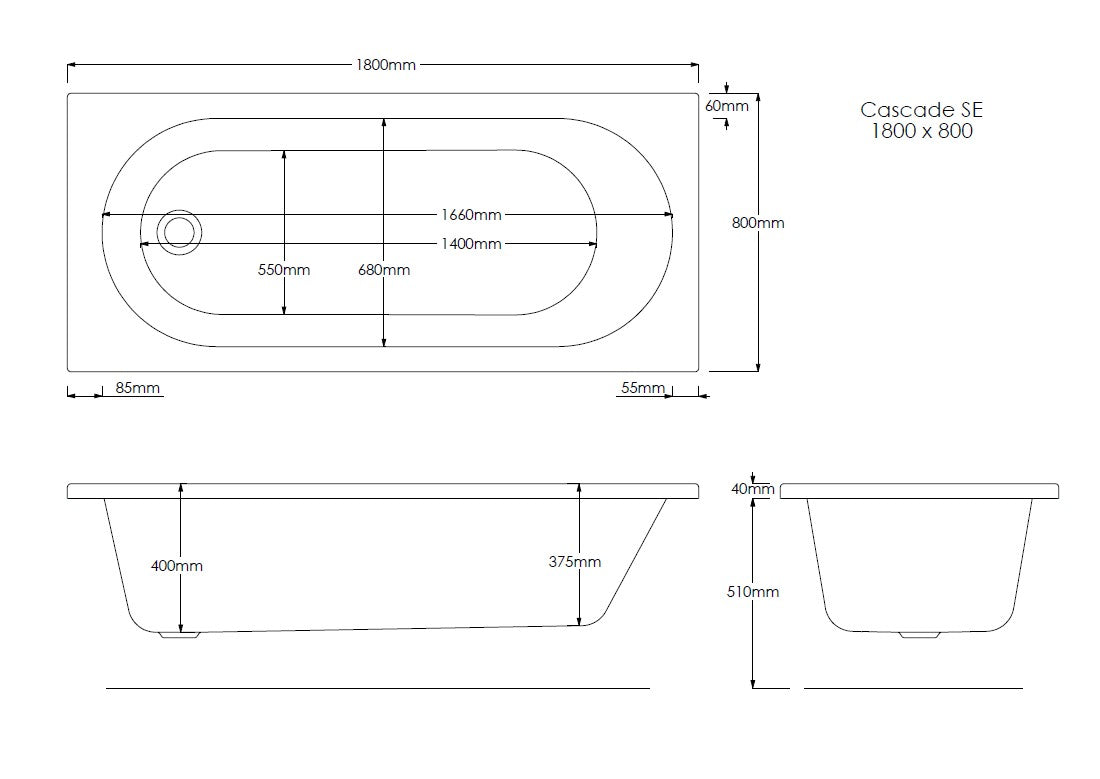 Xavo 1800mm x 800mm Single Ended Bath