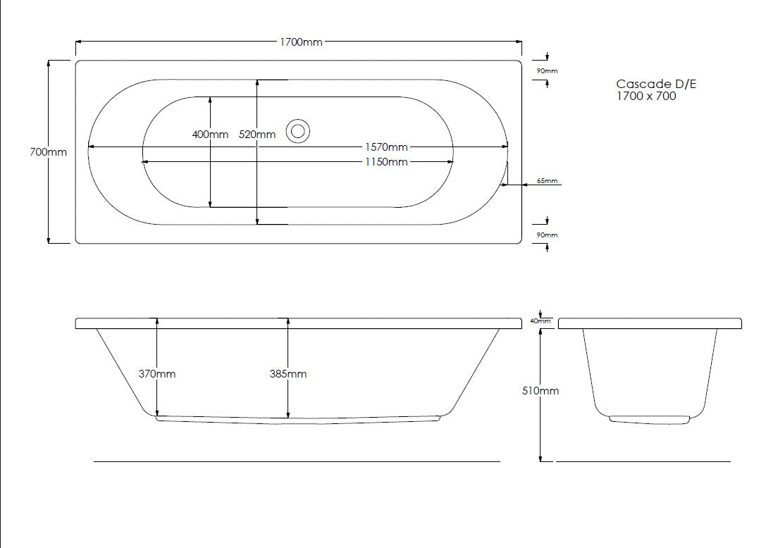 Omi 1700mm x 700mm Double Ended Bath