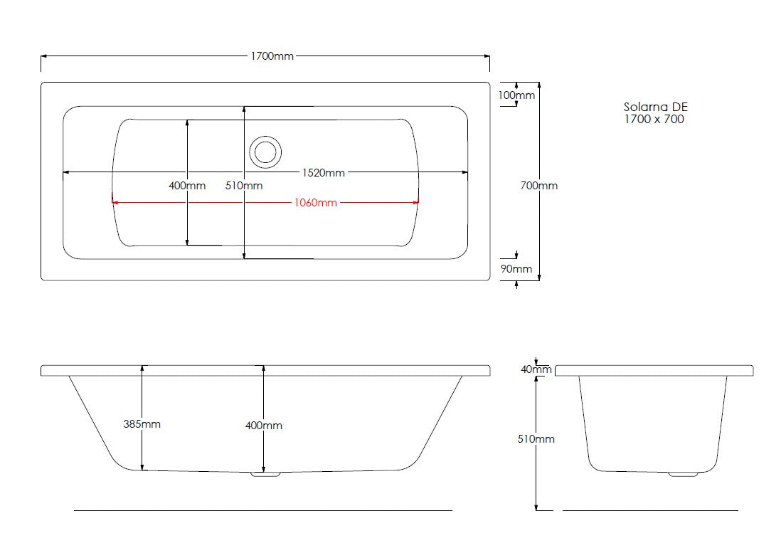 Rio 1700mm x 700mm Double Ended Bath