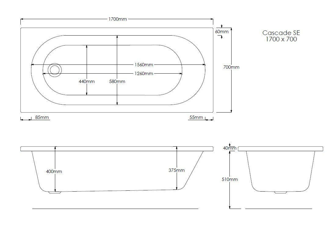 Xavo Geo 1700mm x 700mm Single Ended Bath