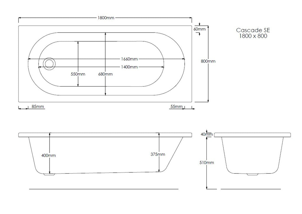Xavo Geo 1800mm x 800mm Single Ended Bath