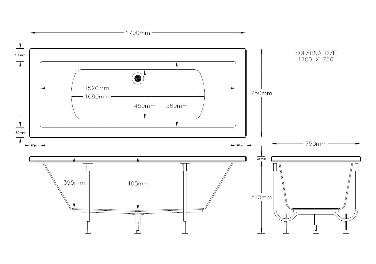 Rio Geo 1700mm x 750mm Double Ended Bath