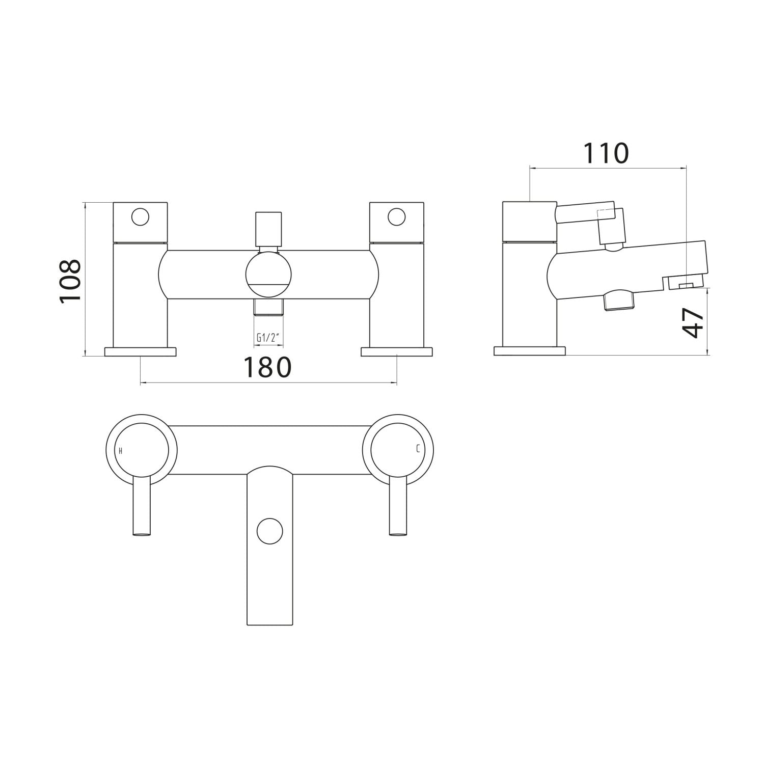 Flex Bath Shower Mixer w/ 2 Tap Holes, Slide Rail & Fixed & Handheld Shower Head - Chrome