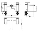 Technical drawing of bathroom bath filler with dimensions