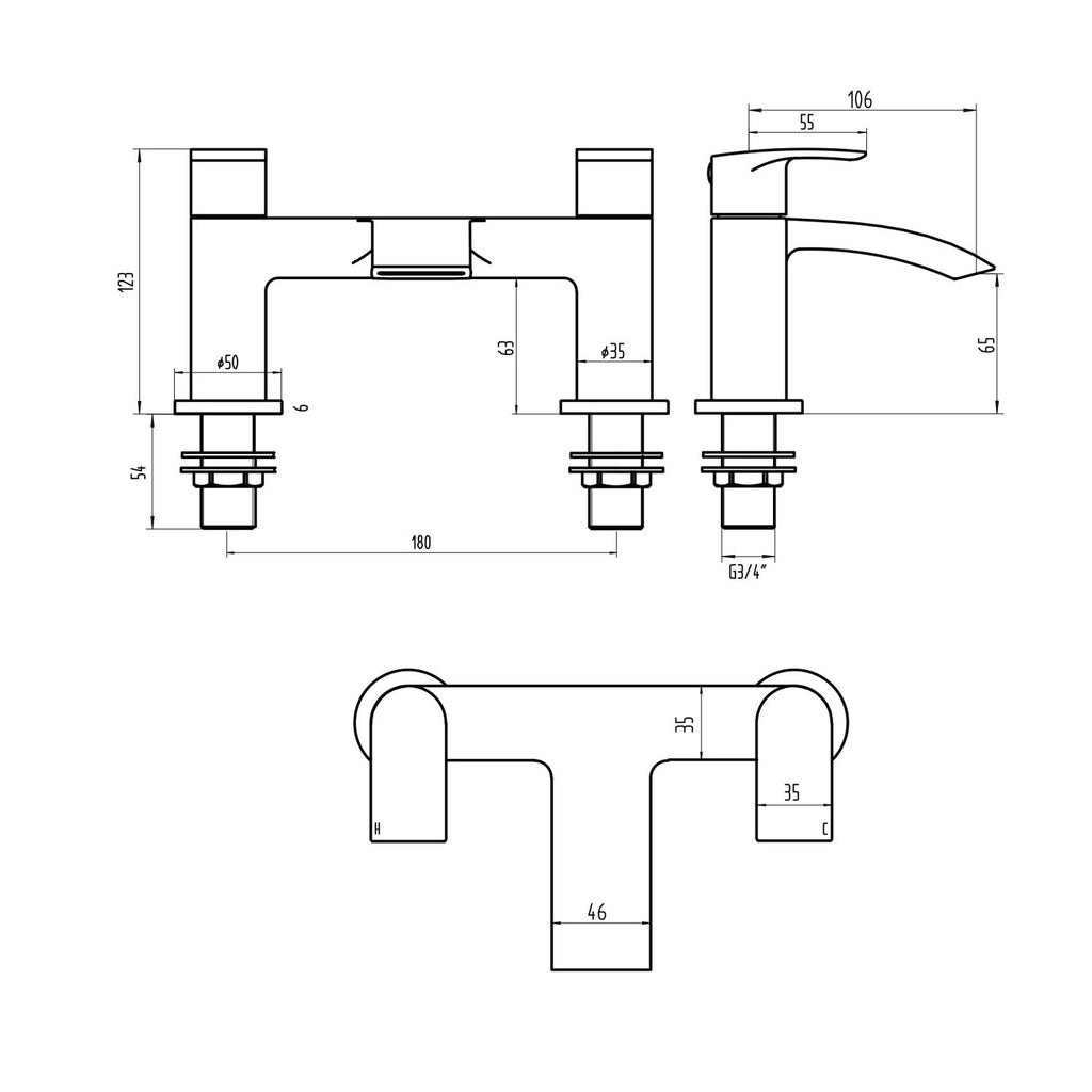Pesky One Spout Bath Filler w/ 2 Tap Holes - Chrome