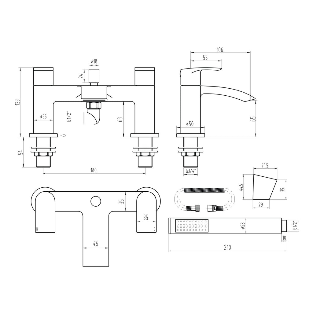 Pesky Bath Shower Mixer w/ 2 Tap Holes, Slide Rail & Fixed & Handheld Shower Head - Chrome