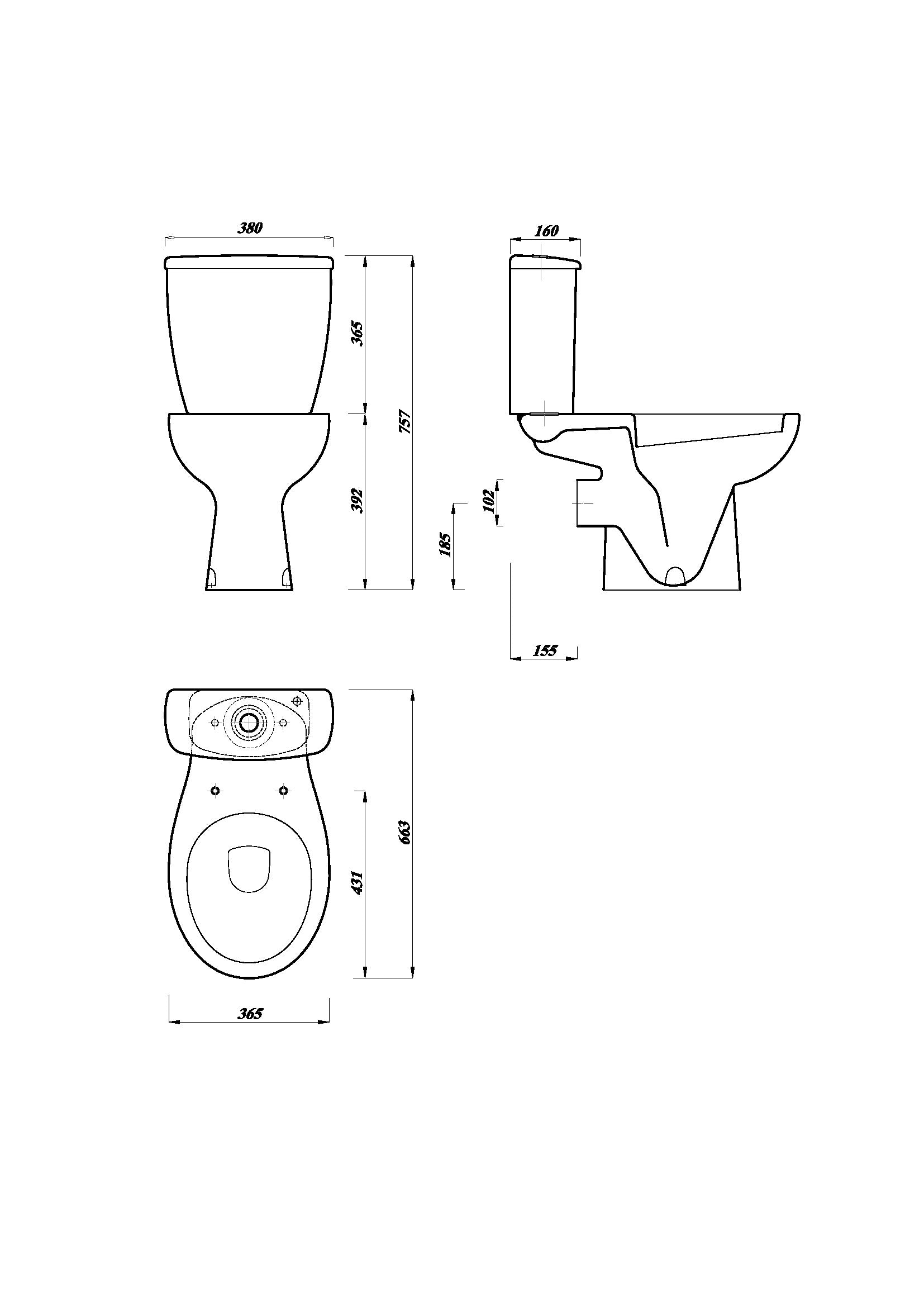 Luma Smooth 390mm x 650mm x 365mm Close Coupled WC Pan - White