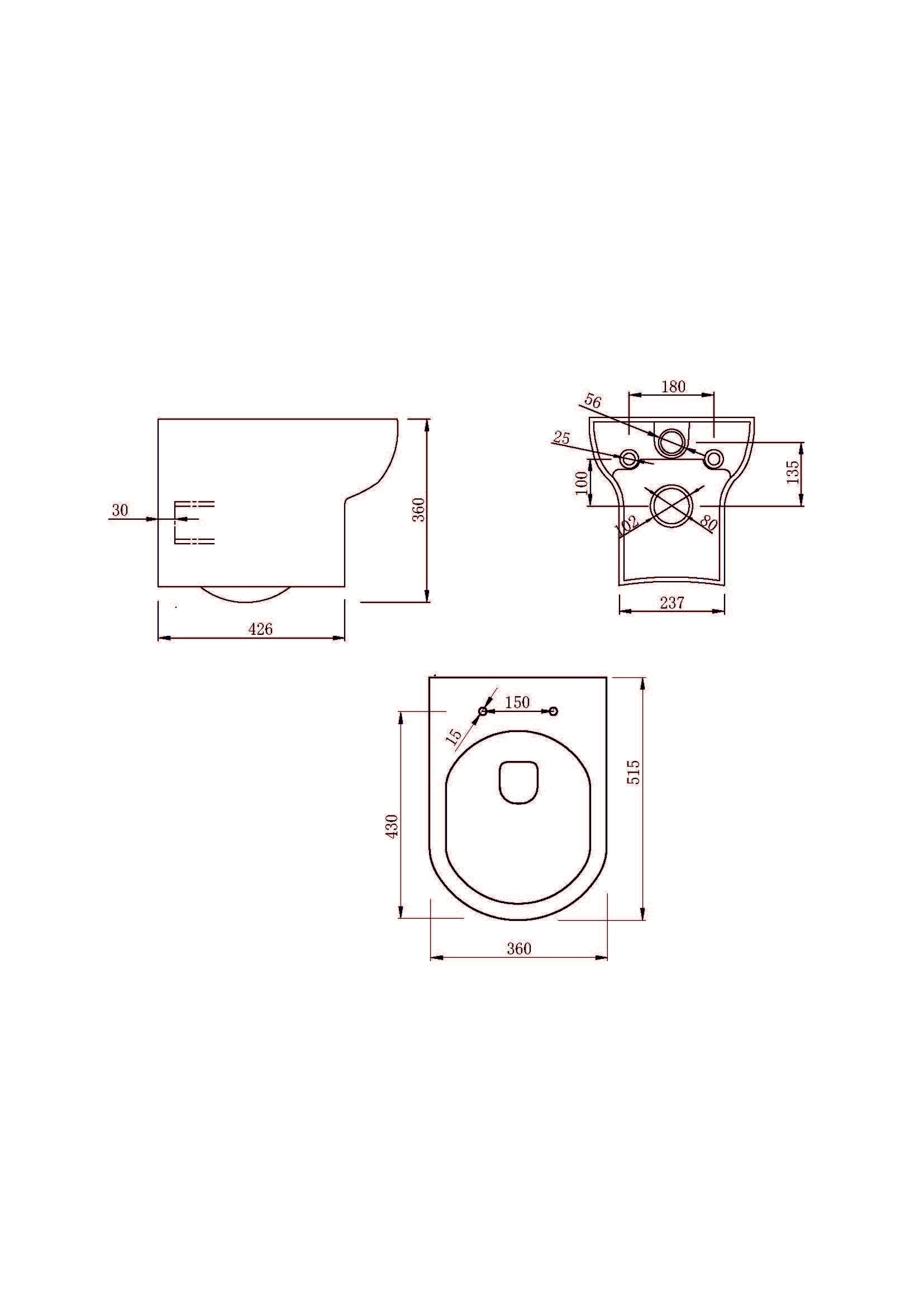 Luma Round 360mm x 515mm x 360mm Wall Hung WC Pan - White