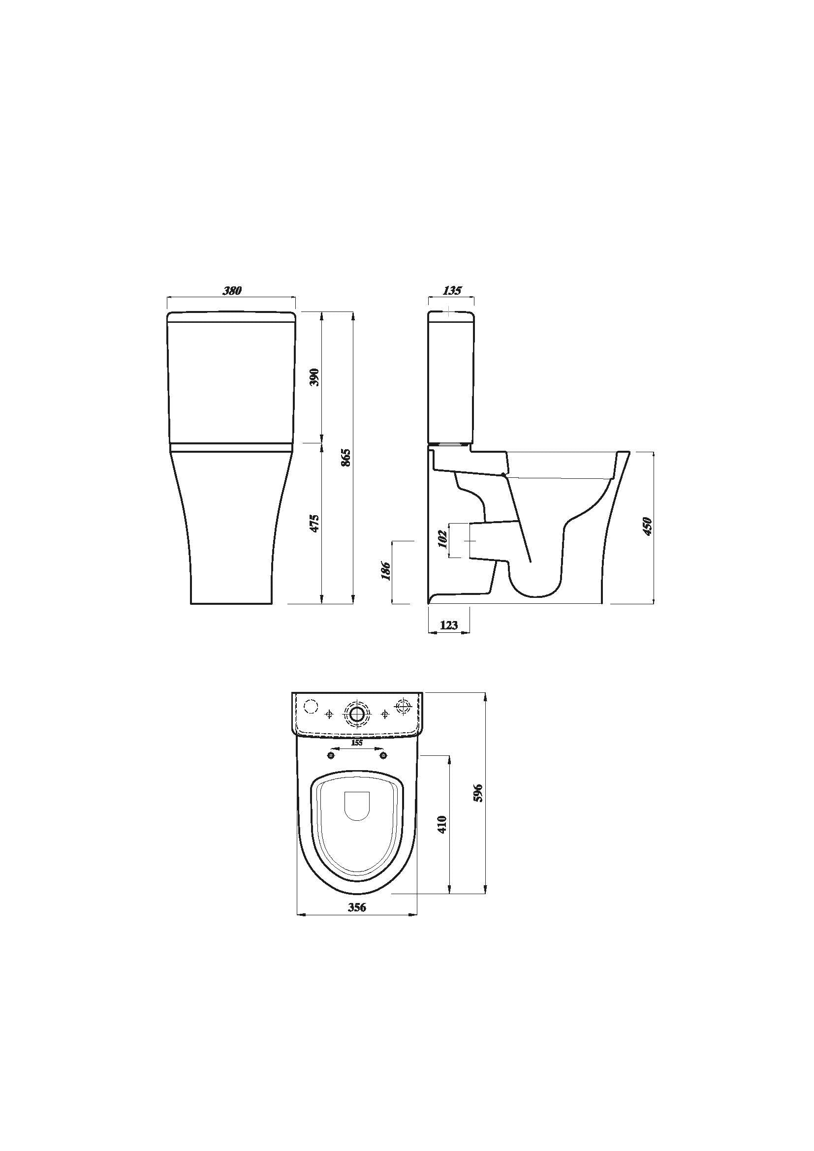 Verta 450mm x 600 x 360mm Rimless Closed Back Comfort Height Close Coupled Pan - White