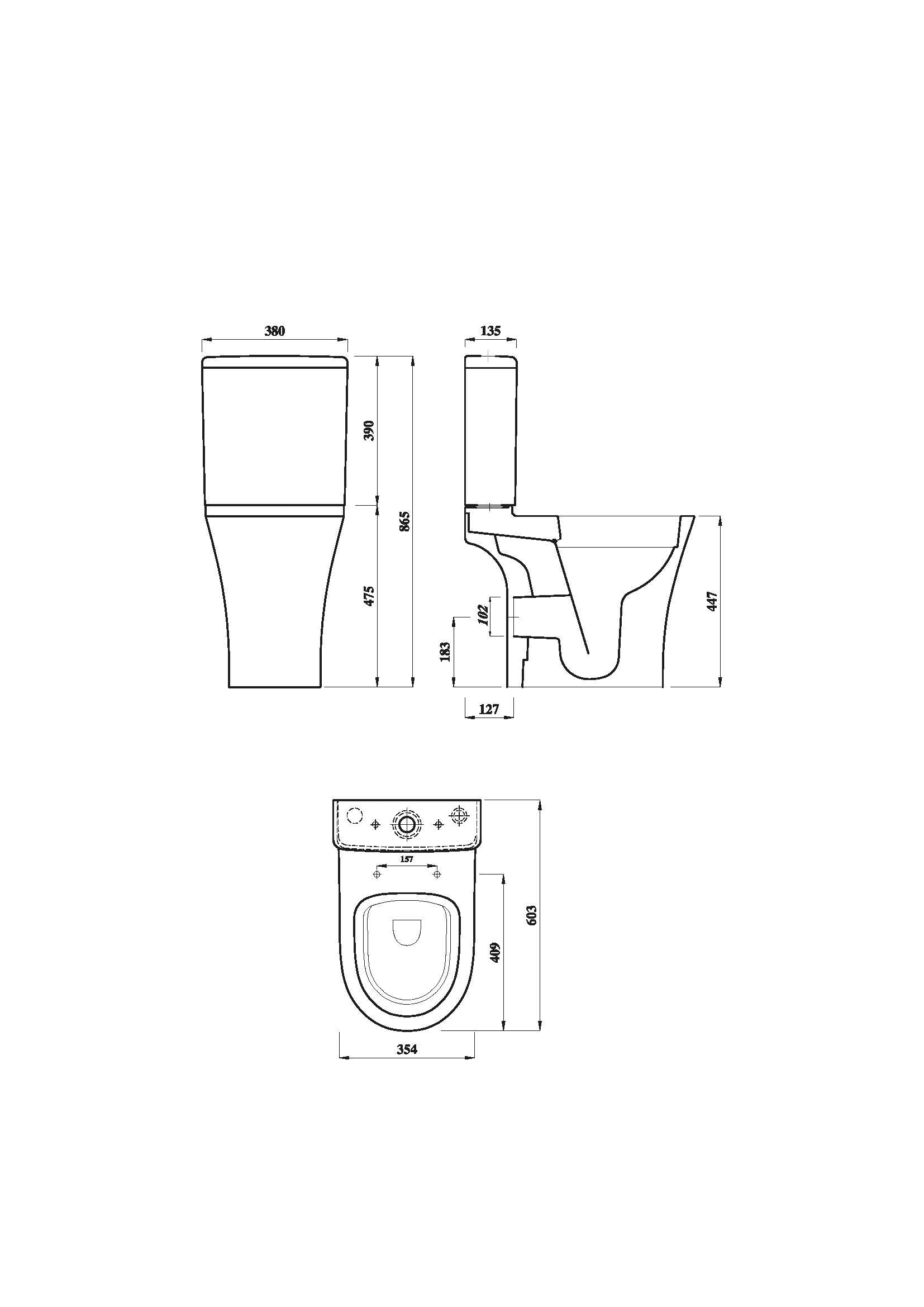 Verta Rimless Comfort Height Close Coupled Open Back WC Pan - White
