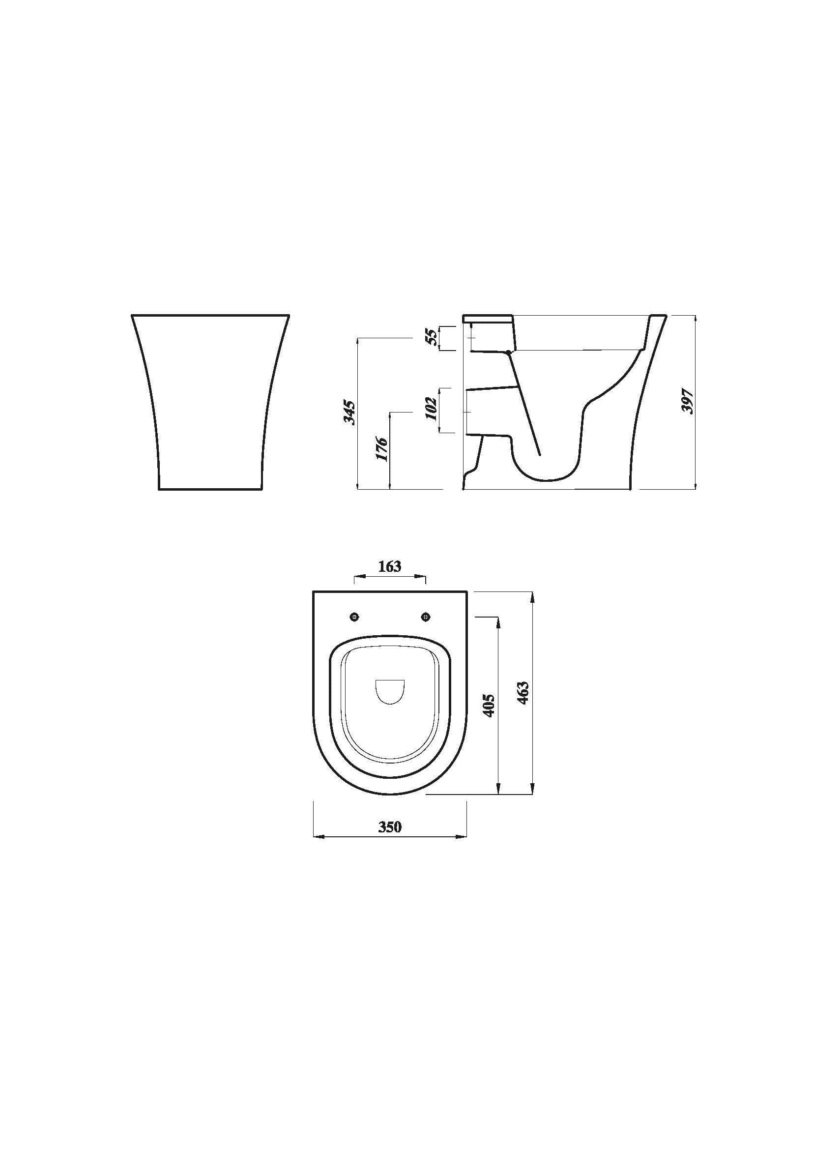 Verta Rimless 400mm x 465mm x 350mm Back To Wall WC Pan - White