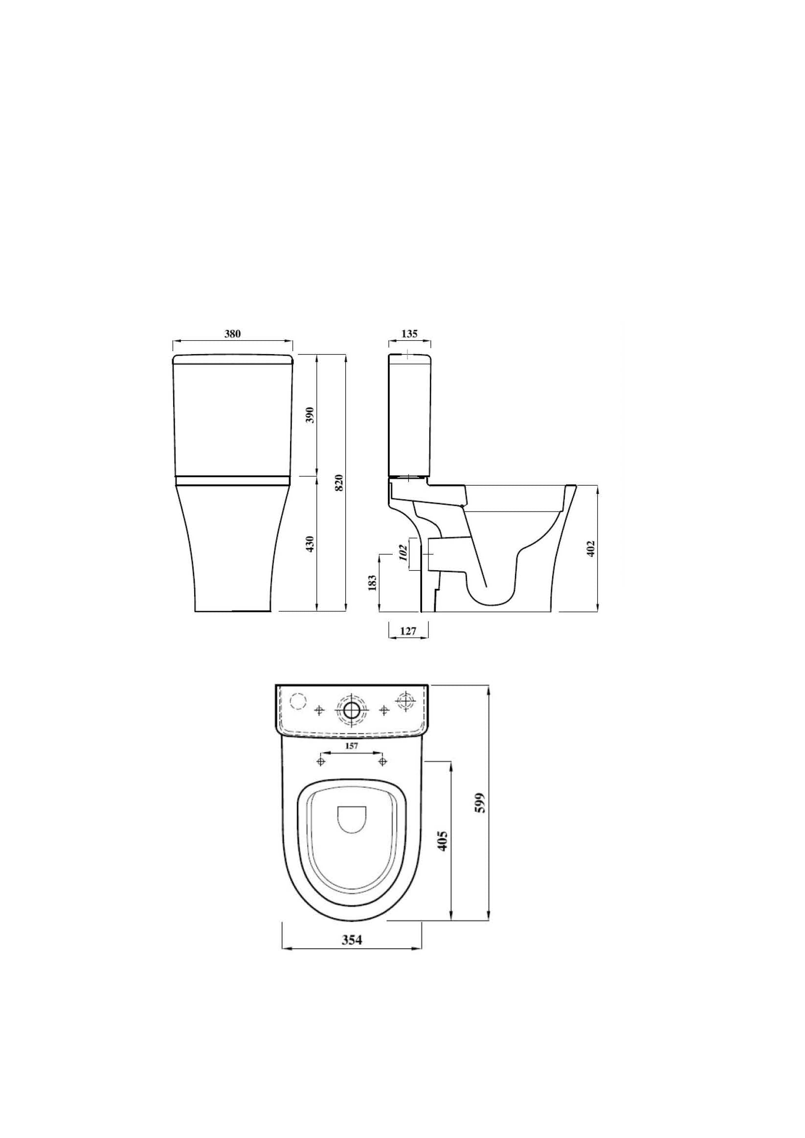 Verta Rimless 400mm x 600mm x 355mm Close Coupled Open Back WC Pan - White