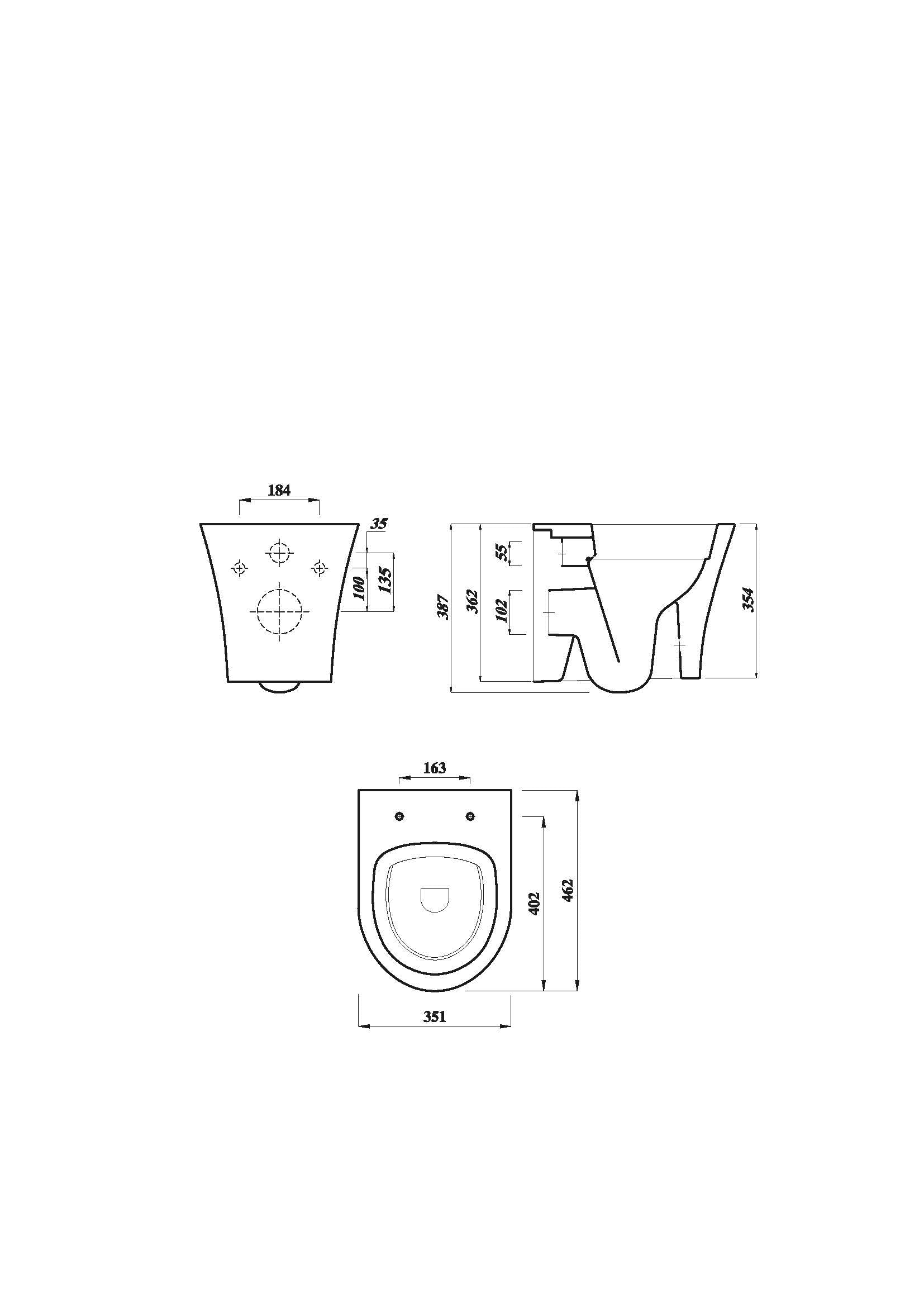 Verta Rimless 350mm x 460mm x 350mm Wall Hung Pan - White