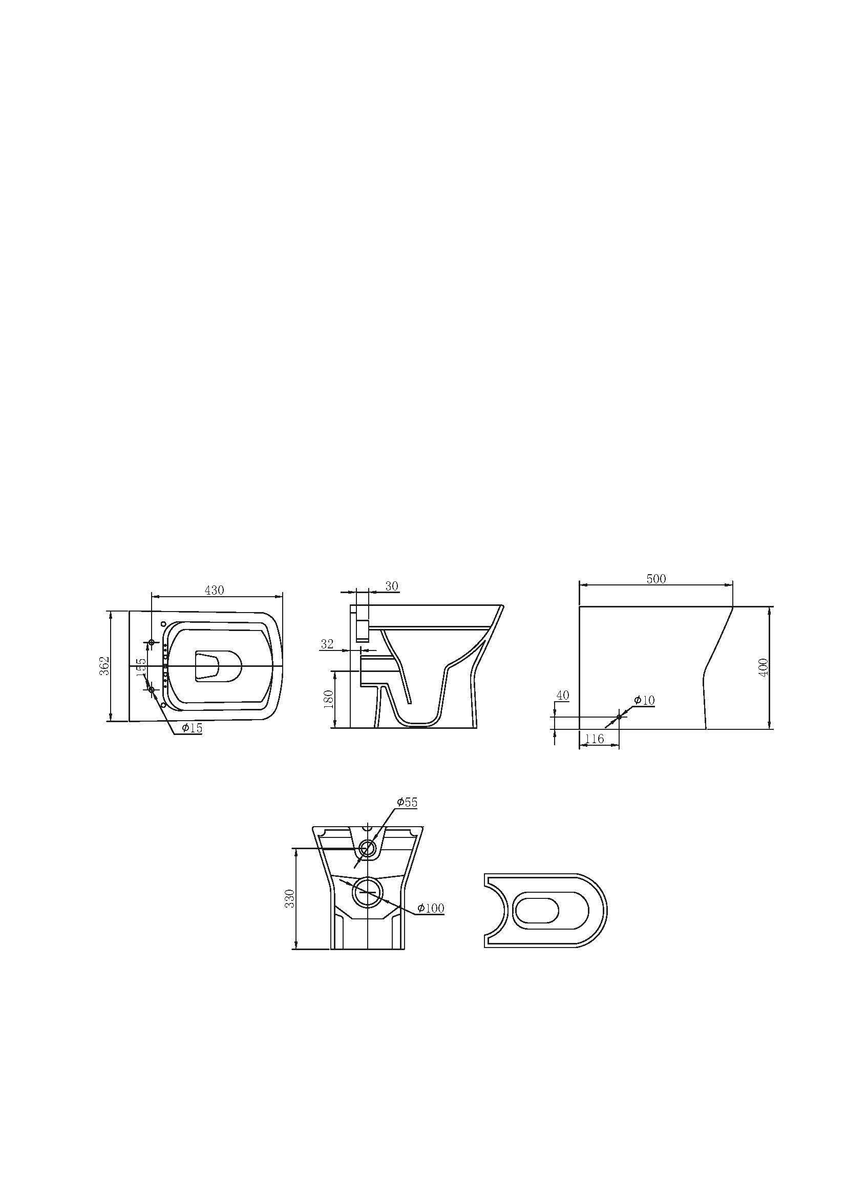 Hydrion Square 400mm x 500mm x 360mm Back To Wall WC Pan - White