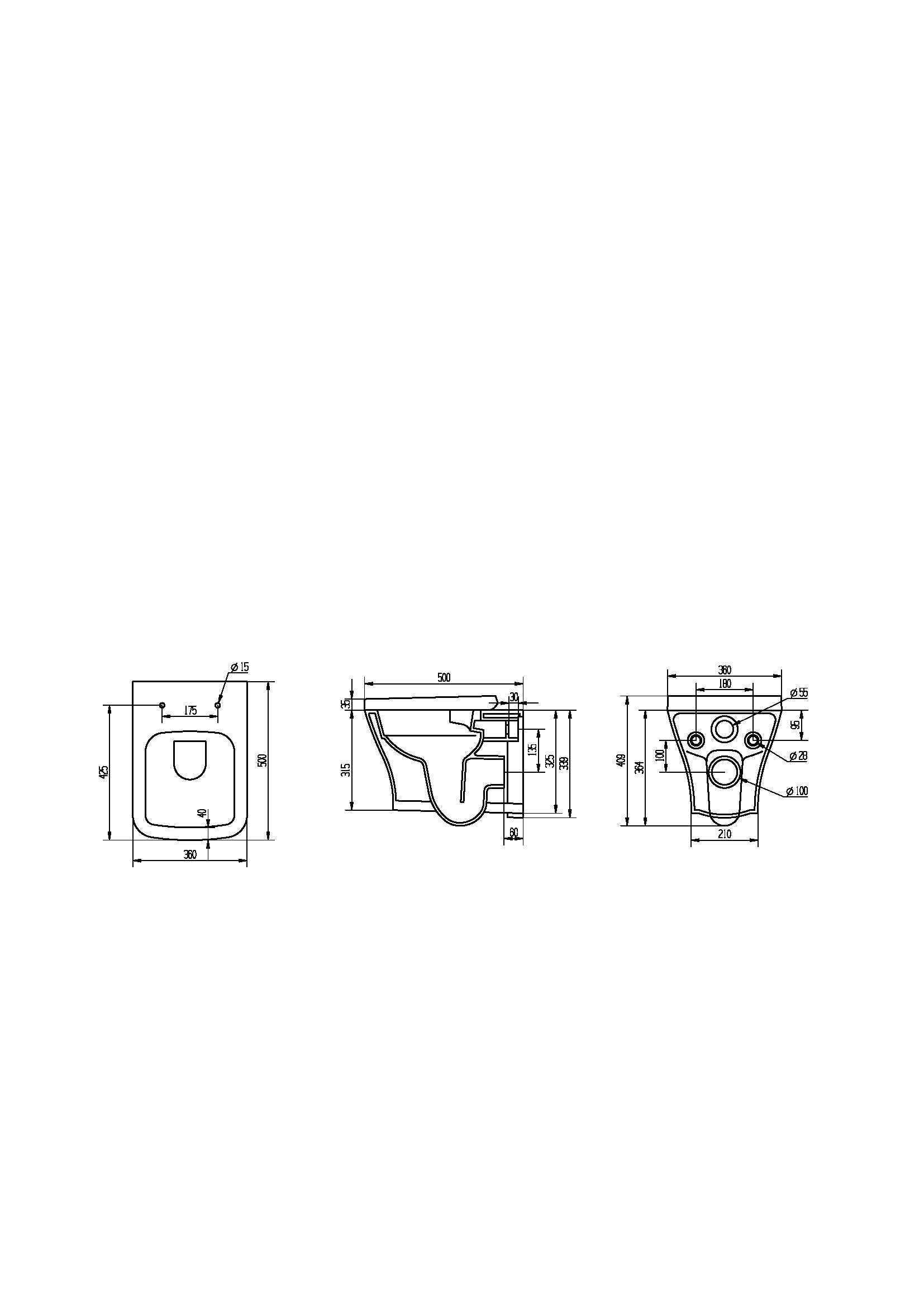 Hydrion Square 315mm x 500mm x 360mm Wall Hung WC Pan - White