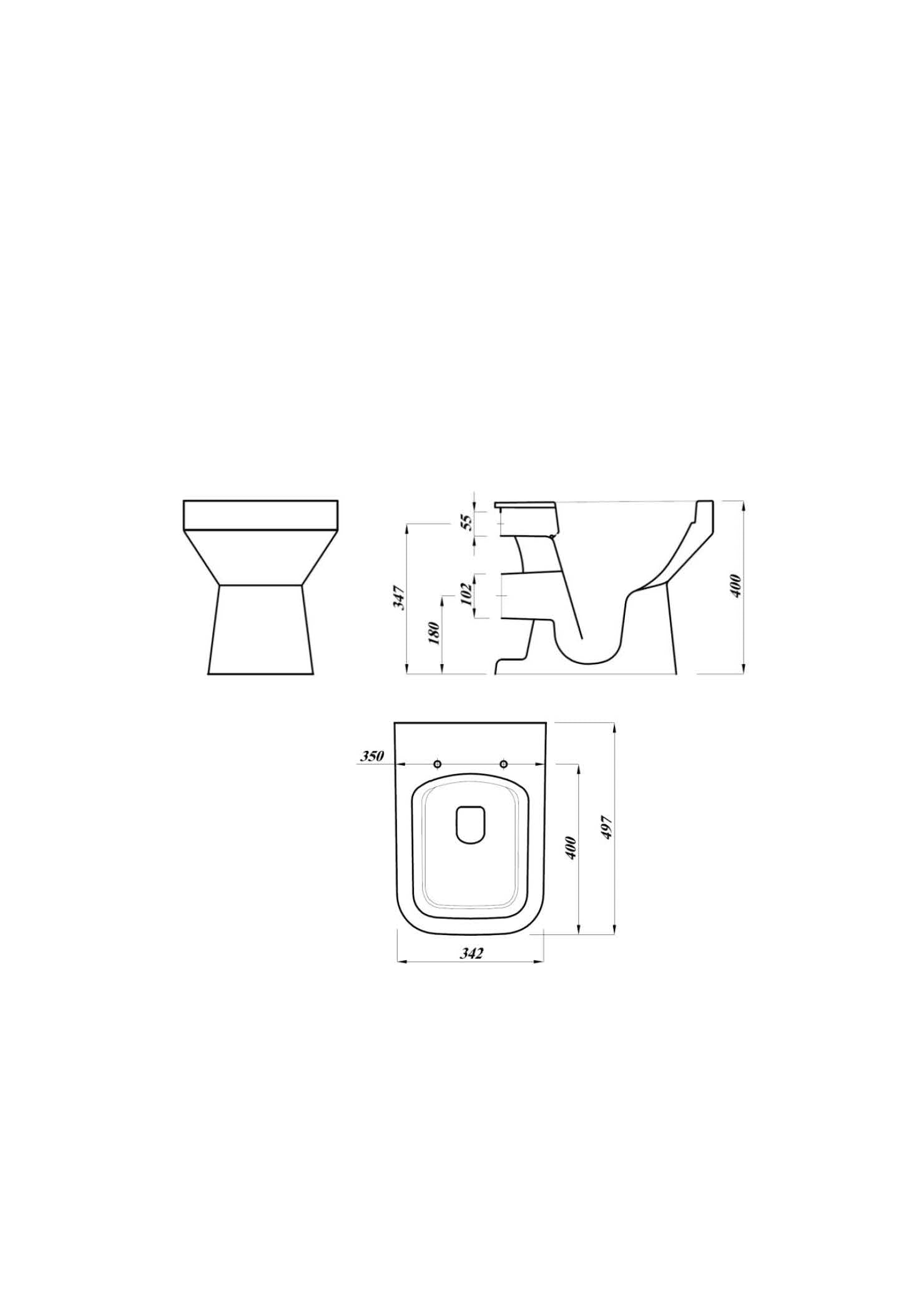 Hydrion 400mm x 500mm x 340mm Back To Wall Rimless WC Pan - White