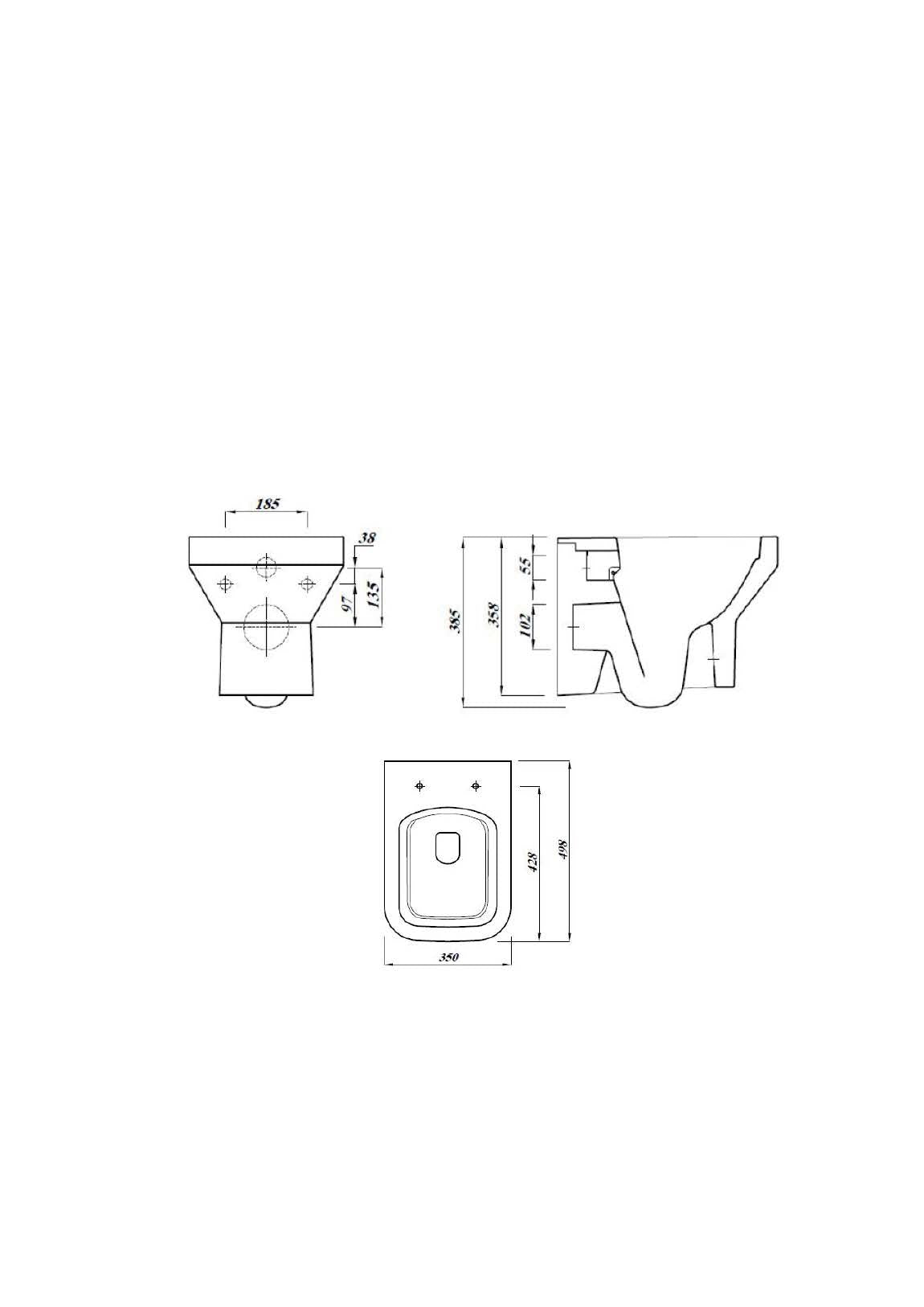 Hydrion 360mm x 500mm x 350mm Wall Hung Rimless WC Pan - White