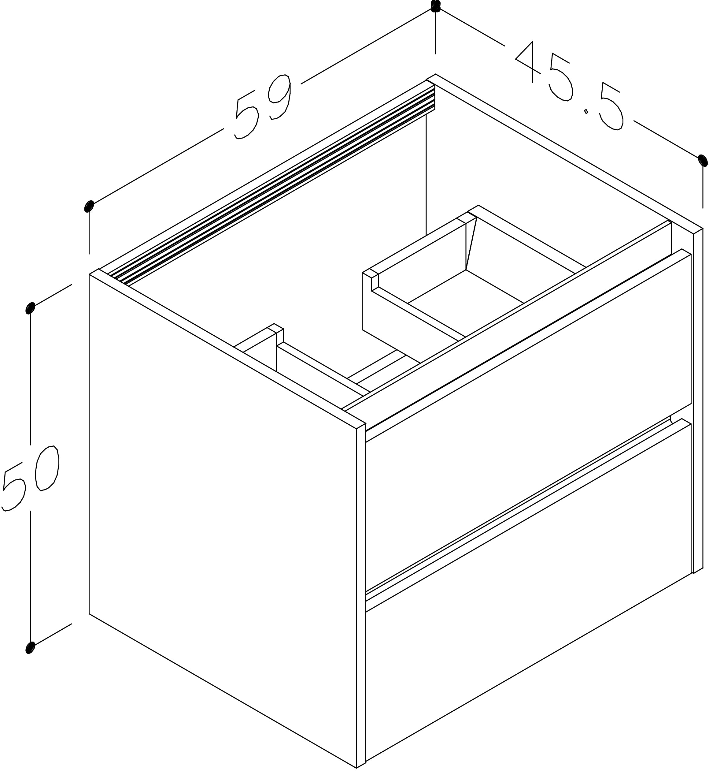 Thetab 590mm x 500mm x 455mm 2 Drawer Wall Mounted Vanity Unit