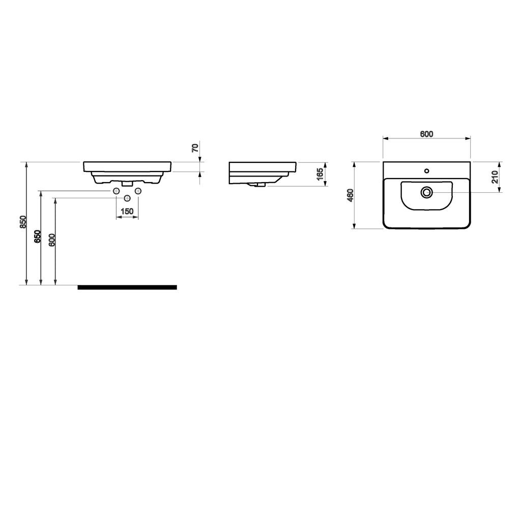 Iotab 600mm x 460mm 1 Tap Hole Ceramic Basin