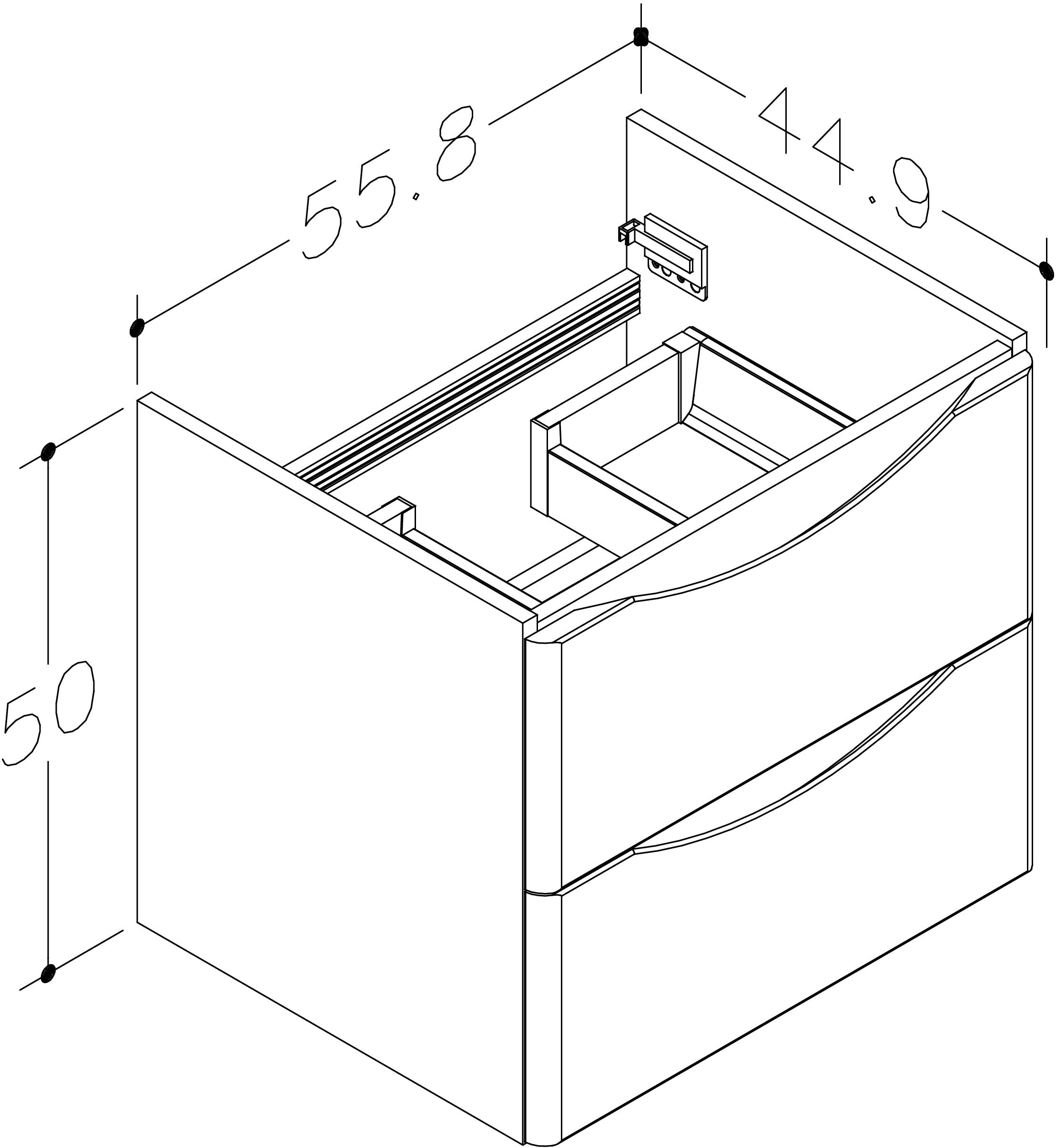 Iotab 558mm x 500mm x 449mm 2 Drawer Wall Mounted Vanity Unit