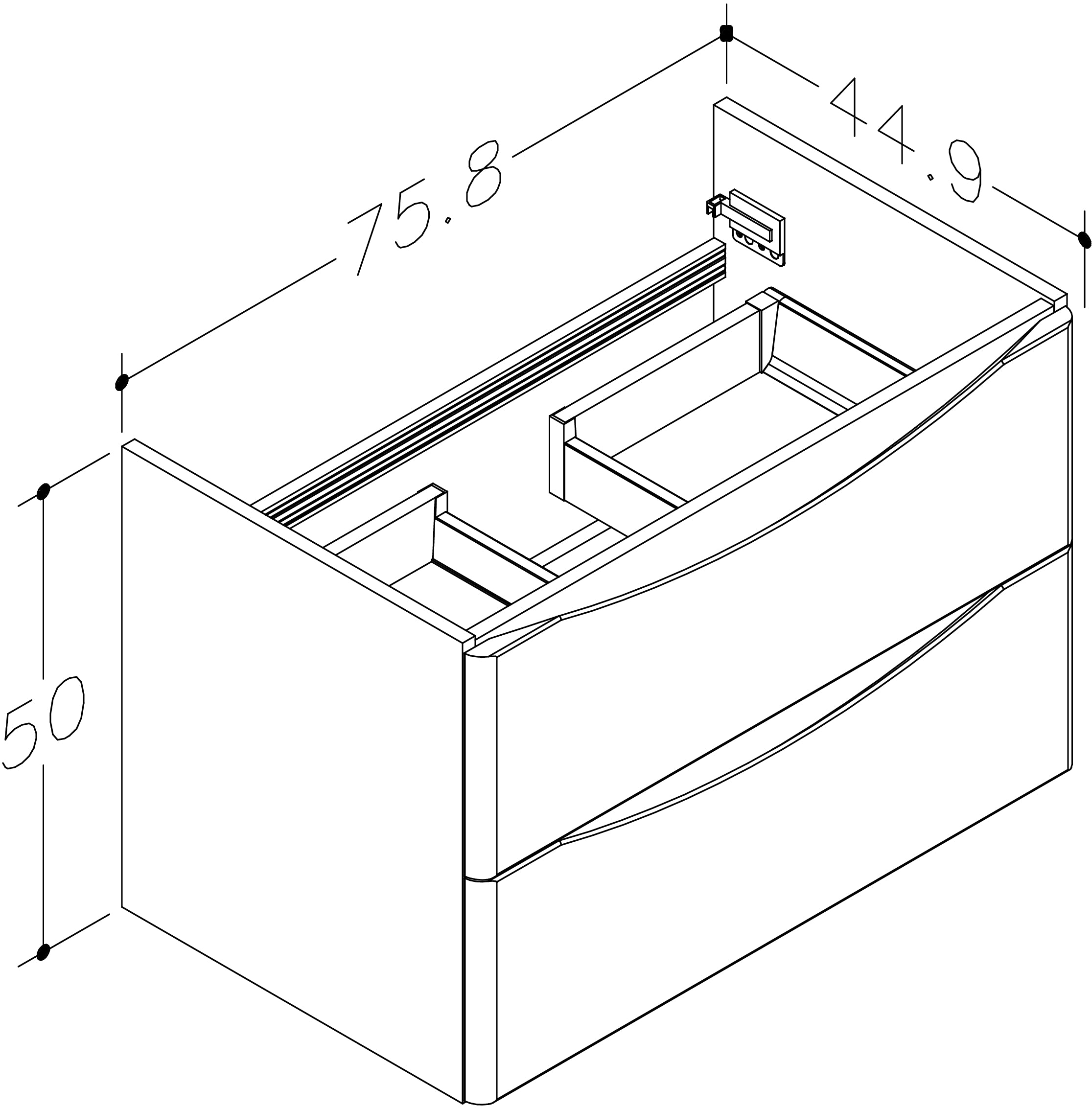 Iotab 758mm x 500mm x 449mm 2 Drawer Wall Mounted Vanity Unit