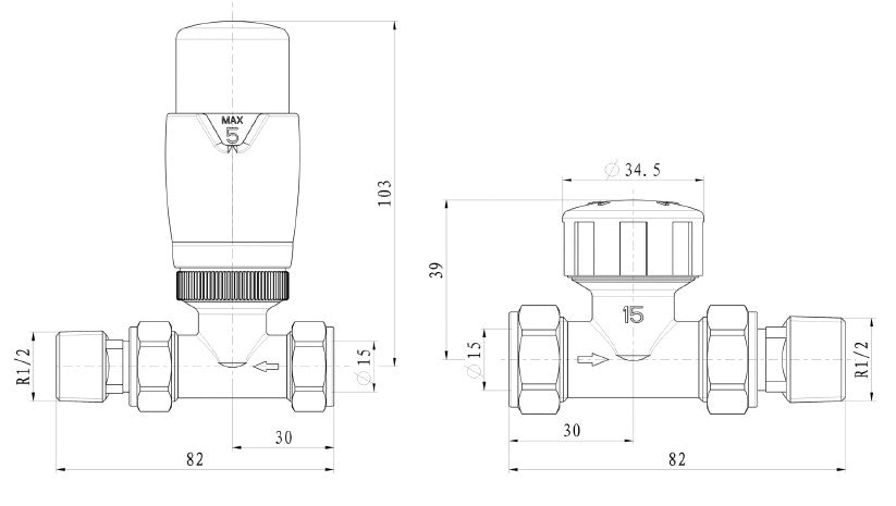 Fluxa Thermostatic Straight Valve