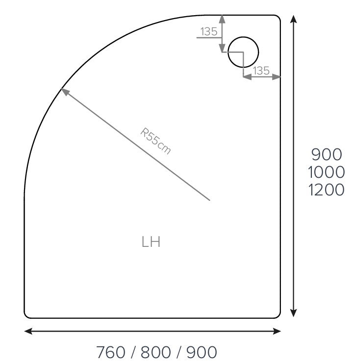 Alpha 1000mm x 800mm Quadrant Left Handed Shower Tray - 550mm Radius - White