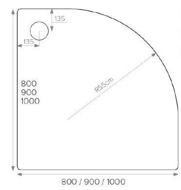 Alpha 800mm x 800mm Quadrant Anti-Slip Shower Tray - 550mm Radius - White