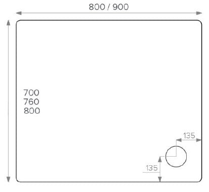 Alpha 900mm x 760mm Anti-Slip Shower Tray - White