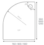 Alpha 1200mm x 800mm Quadrant Left Handed Anti-Slip Shower Tray - 550mm Radius - White