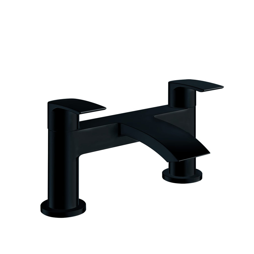 Front view of Pesky Electroplated One Spout Bath Filler in black – modern two-hole bath tap with sleek contemporary design
