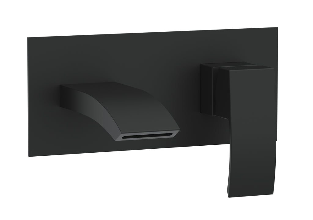 Front view of Pesky Electroplated Wall Mounted Bath Filler in black – modern single-spout bath tap