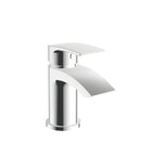Pesky Mini Mono Basin Mixer in polished chrome with pop-up waste, compact modern tap for small basins.