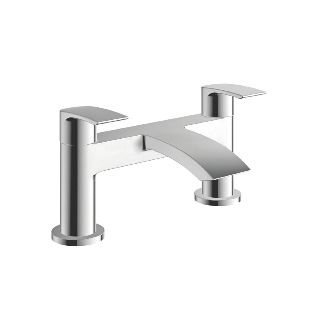 Front view of Pesky One Spout Bath Filler in chrome – modern two-hole bath tap with sleek single spout