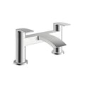 Front view of Pesky One Spout Bath Filler in chrome – modern two-hole bath tap with sleek single spout