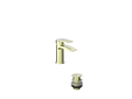 Pesky PVD coated mini mono basin mixer in brushed brass with pop-up waste, compact tap for small modern basins.