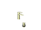 Pesky PVD coated mini mono basin mixer in brushed brass with pop-up waste, compact tap for small modern basins.