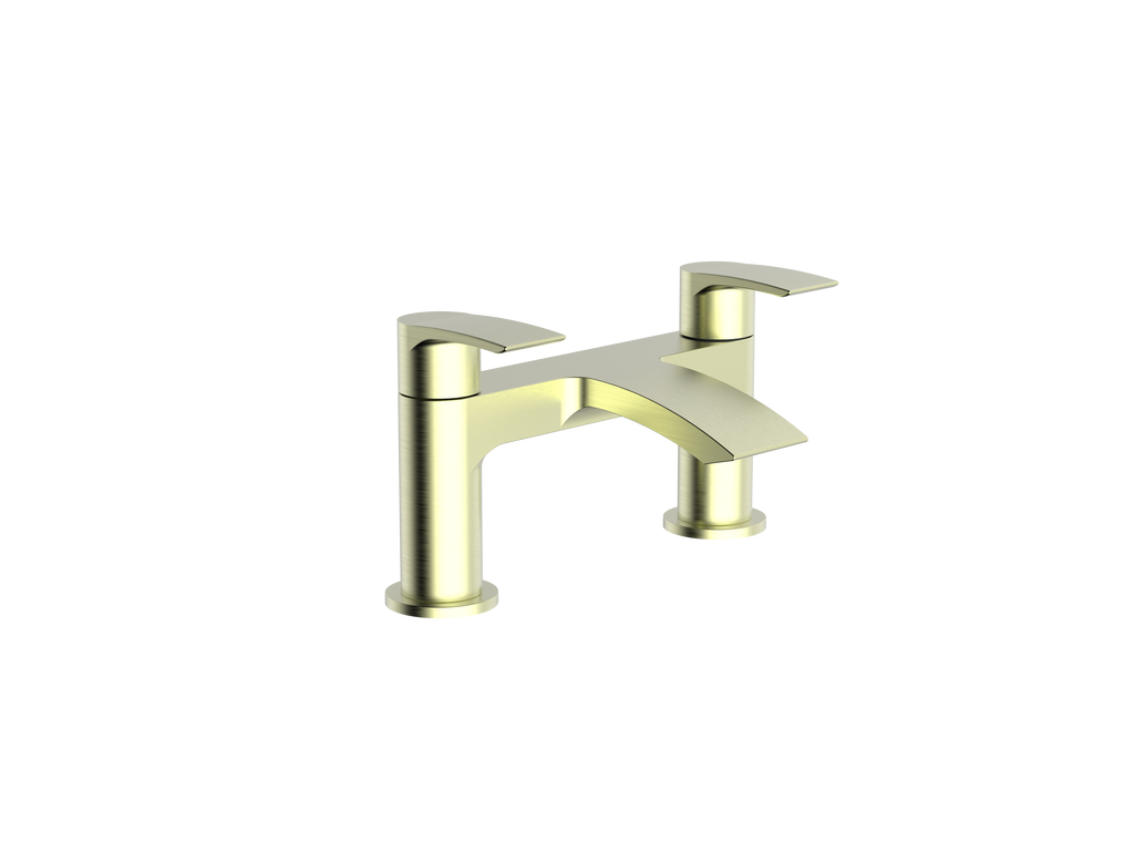 Front view of Pesky PVD Coated One Spout Bath Filler in brushed brass – modern single-spout bath tap
