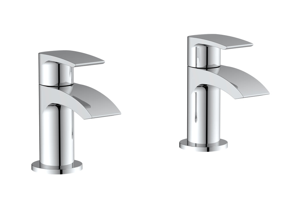 Pesky chrome tap pair for 2 tap hole basins with pop-up waste, modern bathroom taps with timeless style.