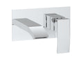 Pesky wall mounted chrome basin filler with pop-up waste, modern minimalist bathroom tap design.