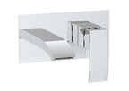 Pesky wall mounted chrome basin filler with pop-up waste, modern minimalist bathroom tap design.
