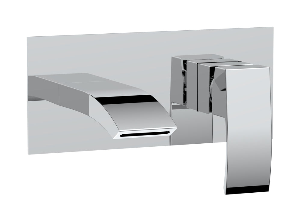 Front view of Pesky Wall Mounted Bath Filler in chrome – modern single-spout bath tap for space-saving contemporary bathrooms