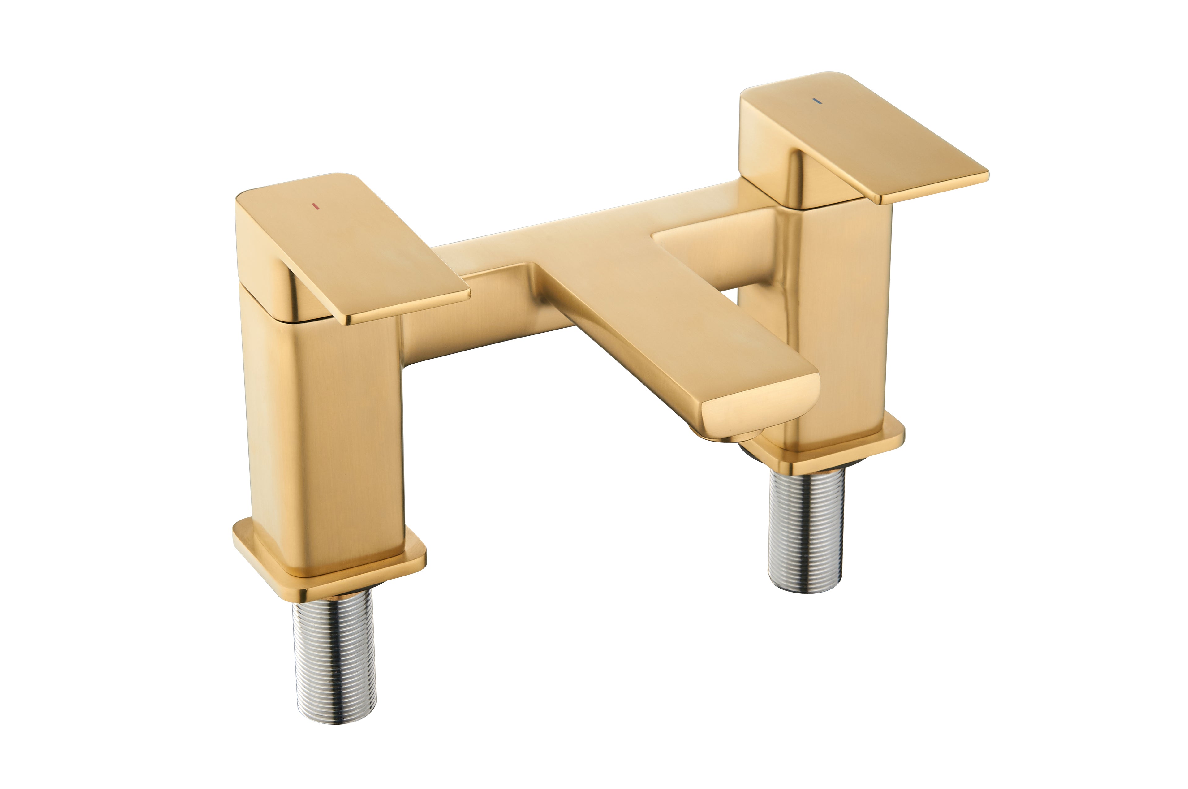 Front view of Quadrado Square Bath Filler in brushed brass finish, elegant square design bath filler with reliable performance