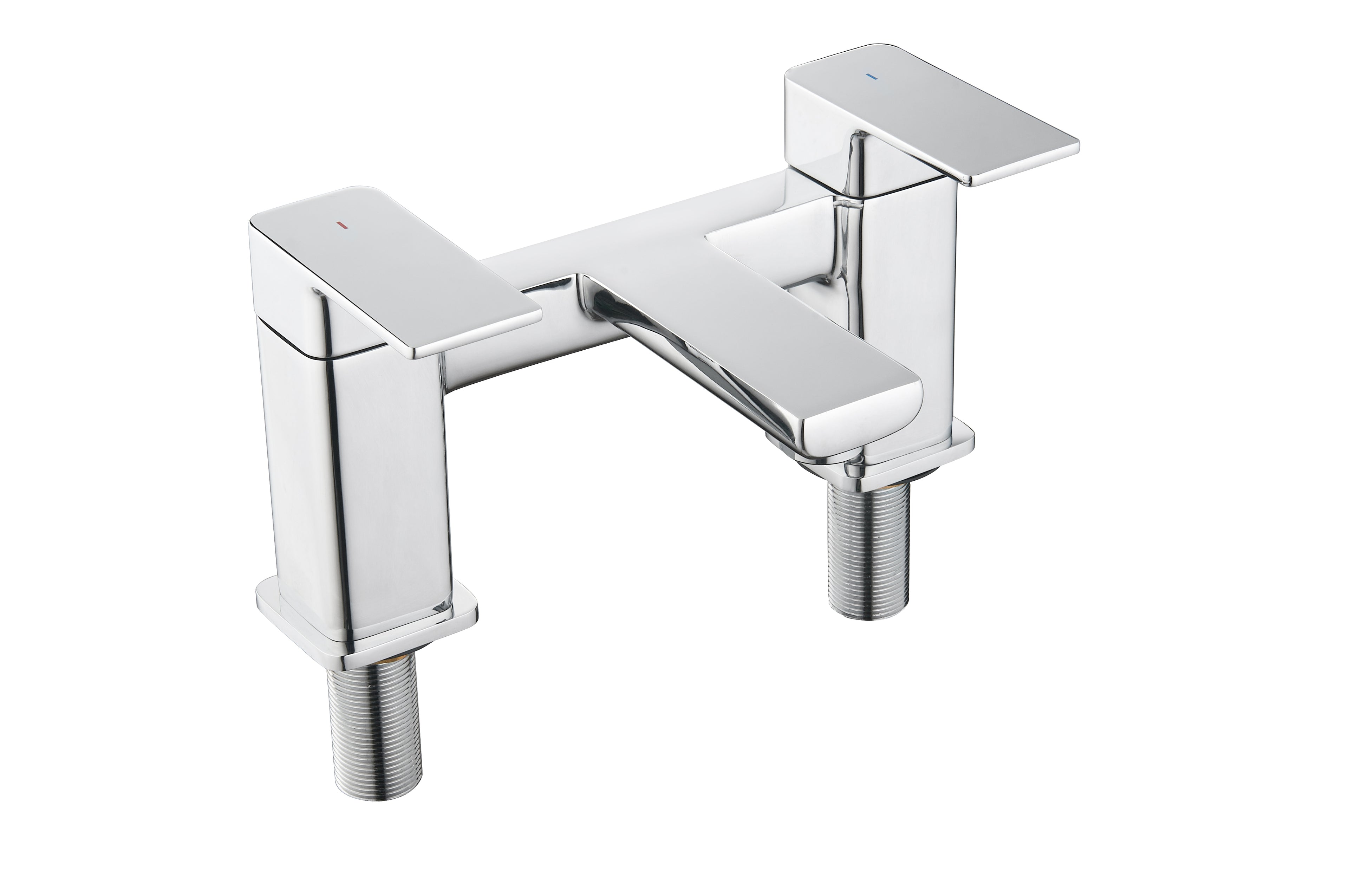 Front view of Quadrado Square Bath Filler in chrome finish, modern square design with smooth water flow