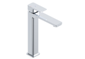 Front view of Quadrado Square Tall Tap in chrome finish with Eco Start and Eco Flow water-saving technology