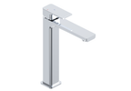 Front view of Quadrado Square Tall Tap in chrome finish with Eco Start and Eco Flow water-saving technology