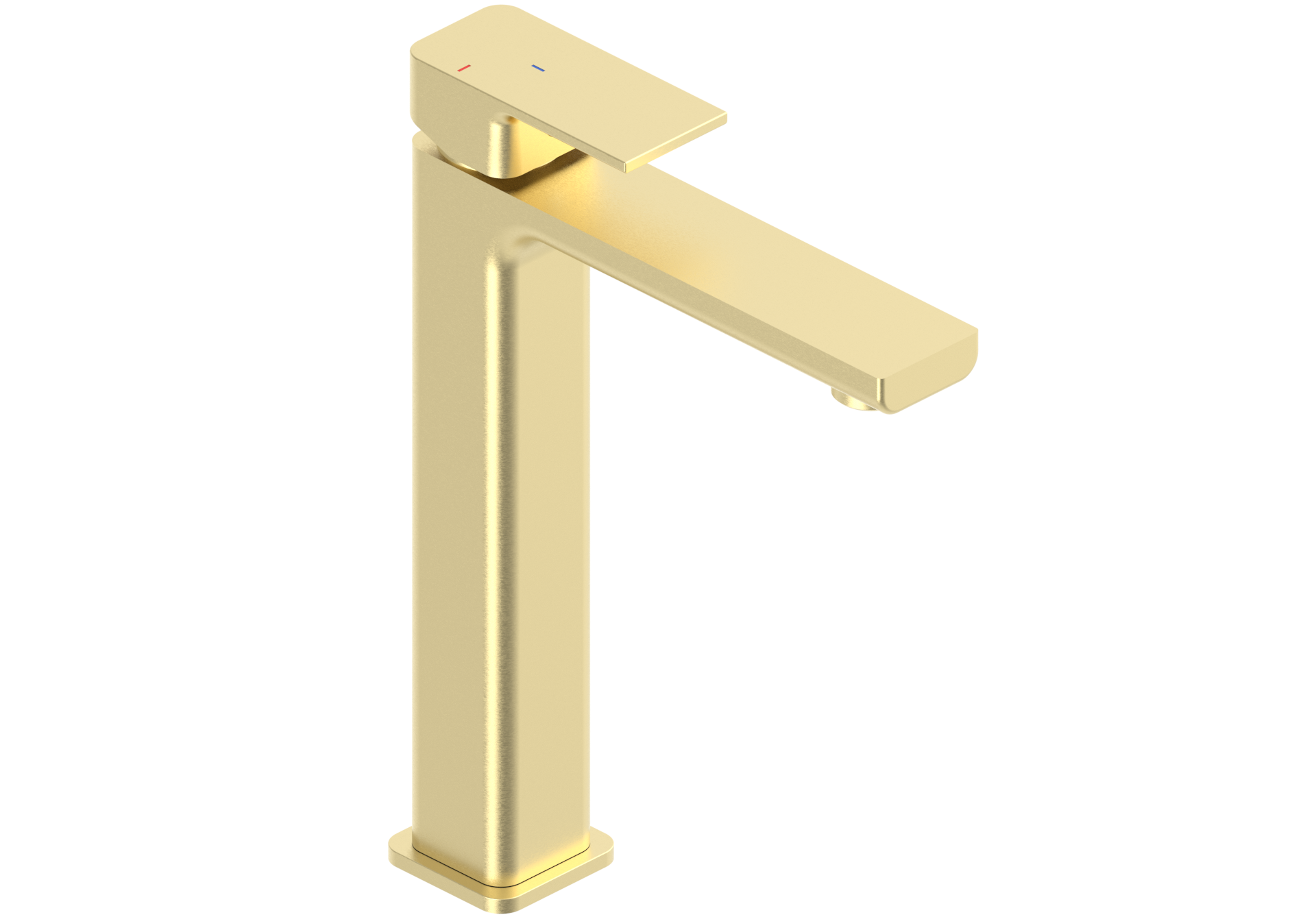 Front view of Quadrado Square Tall Tap in brushed brass finish with premium eco-friendly design and modern tall square profile