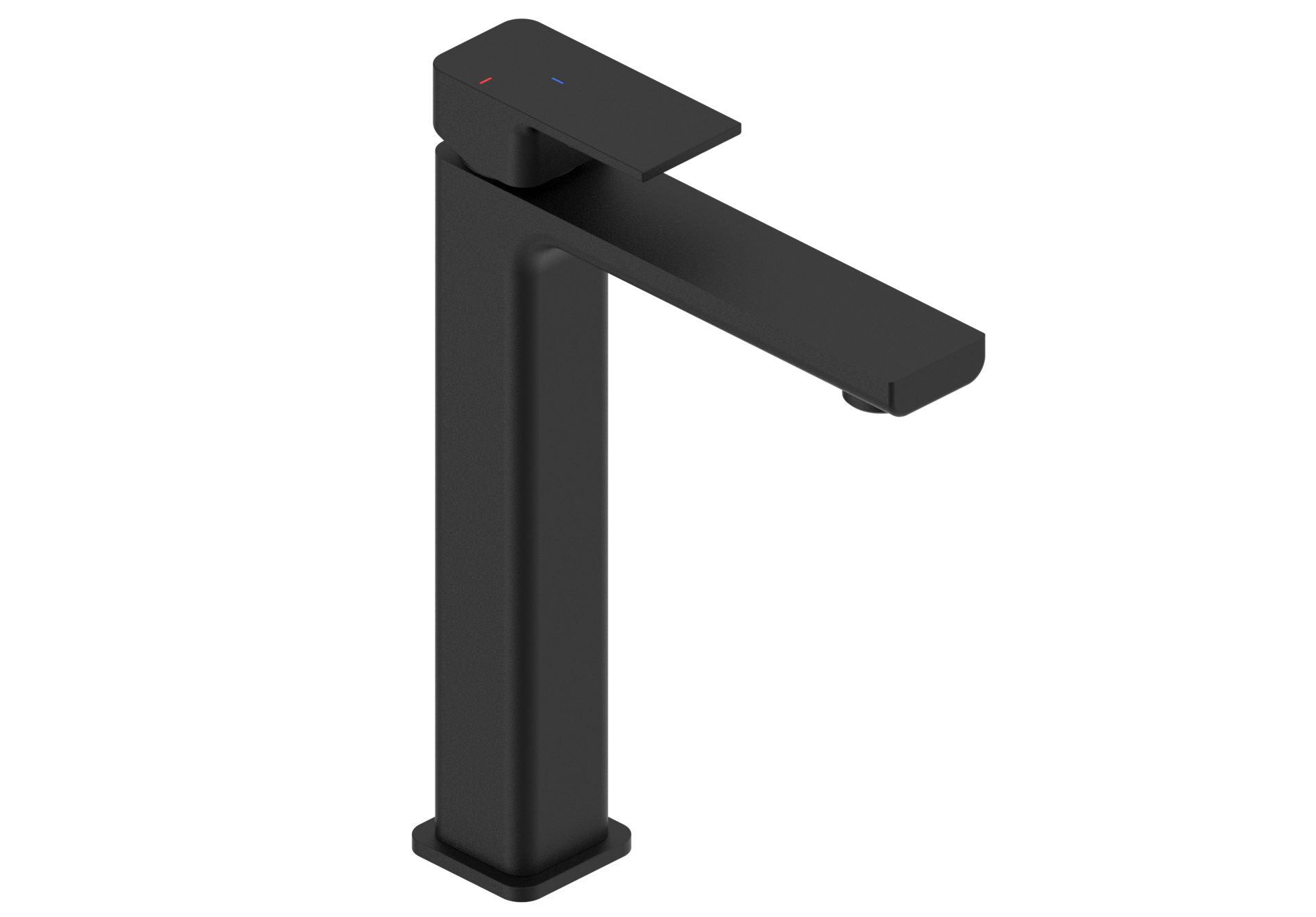Front view of Quadrado Square Tall Tap in matte black finish featuring Eco Start, Eco Flow, and Cold Start energy-saving functions