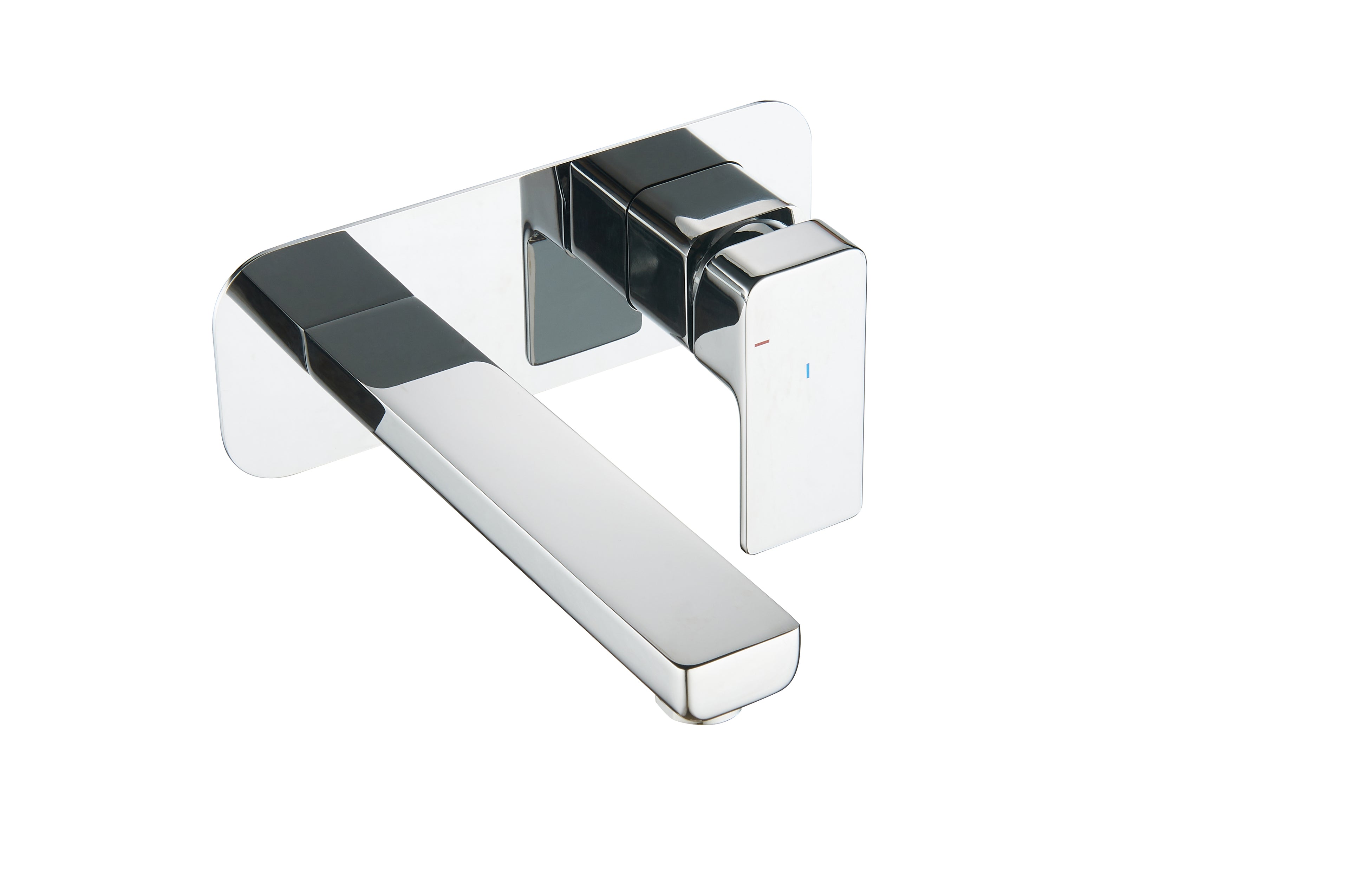 Front view of Quadrado Square Wall Mounted Tap in chrome finish with Eco Start, Eco Flow, and Cold Start technology