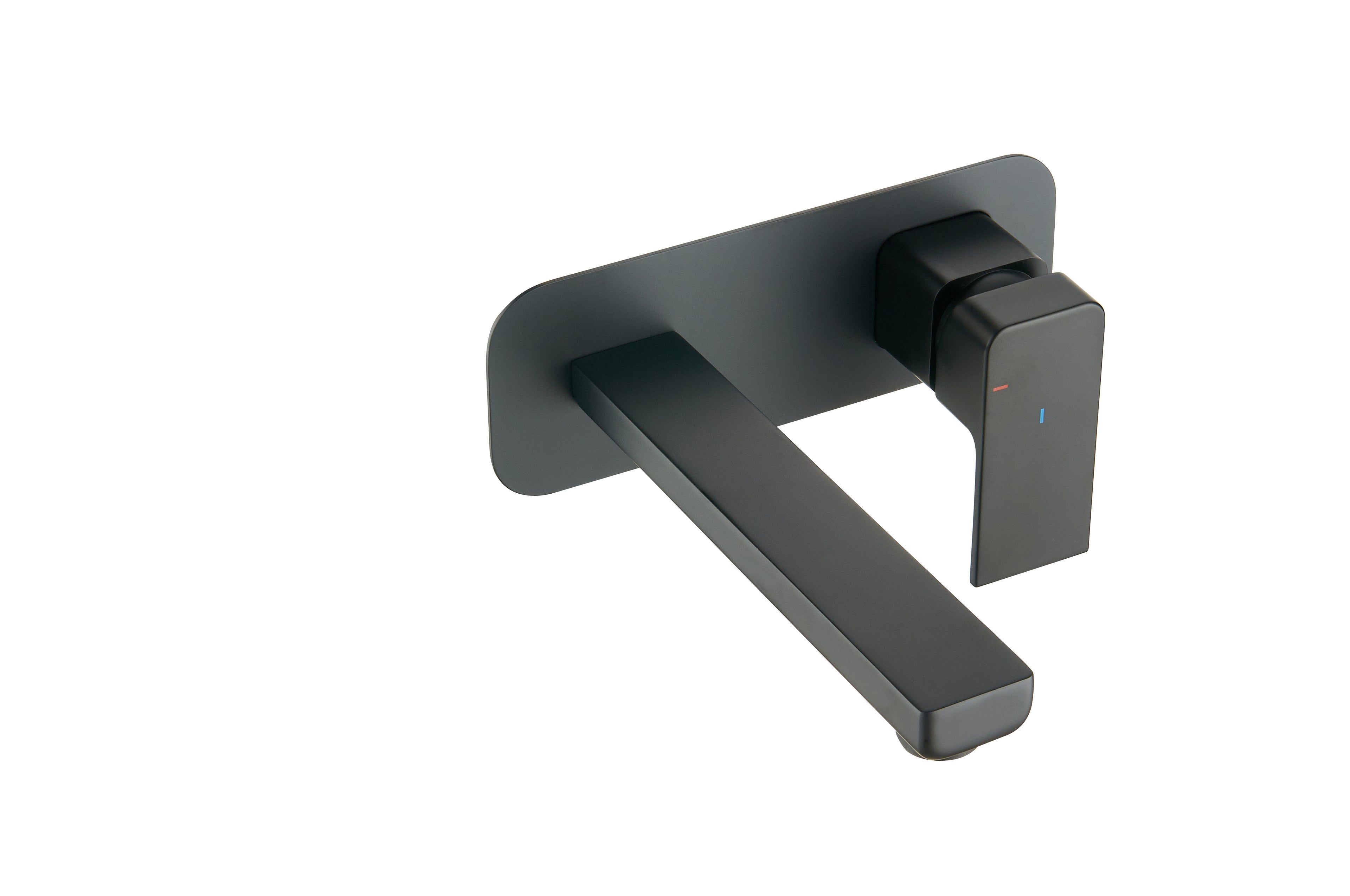 Front view of Quadrado Square Wall Mounted Tap in matte black finish, modern minimalist design with eco-saving features